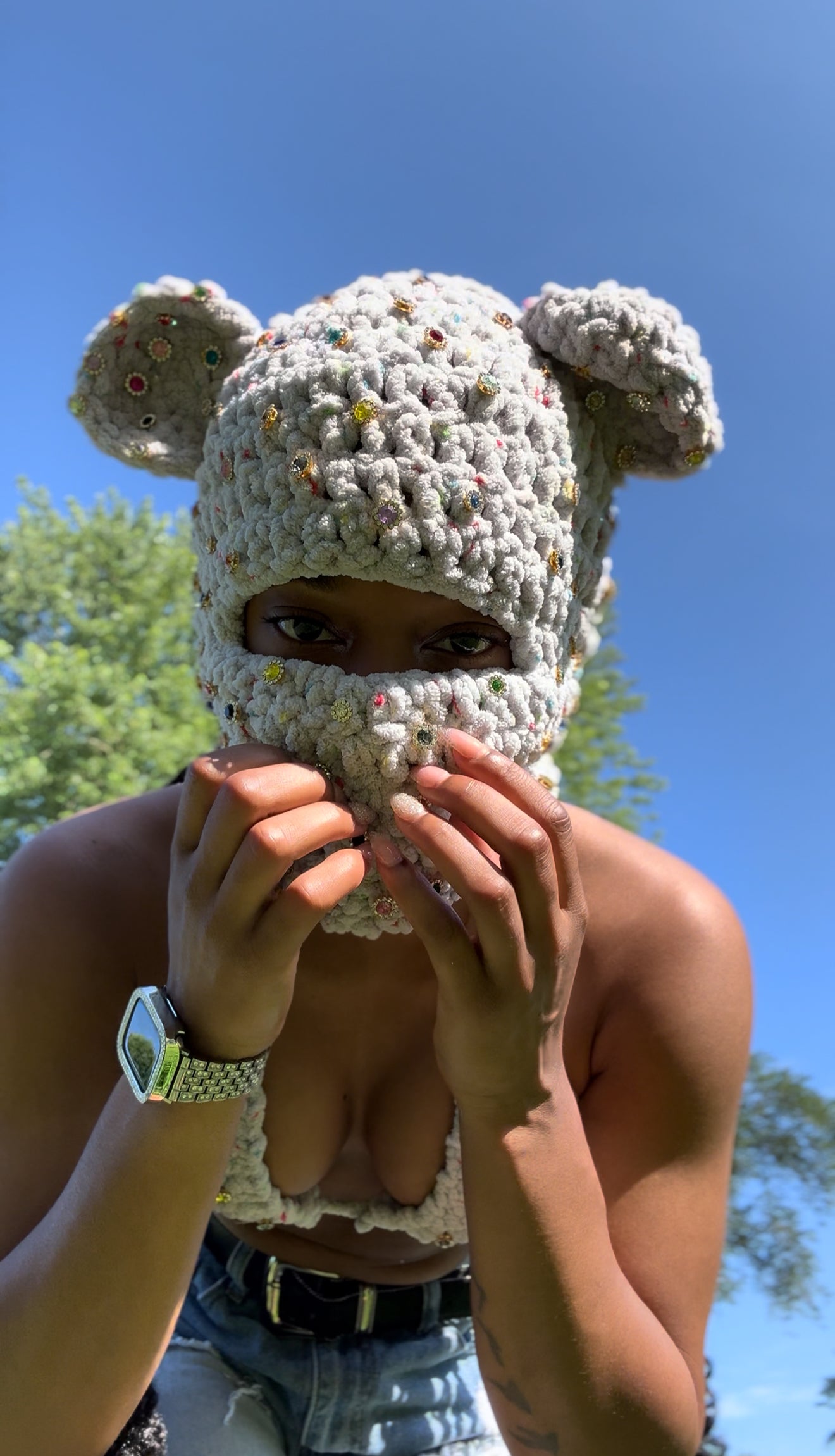 Gray Rainbows : Balaclava & Bra Set